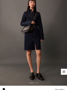 Dark Indigo Denim Shirt Dress with Front Slit